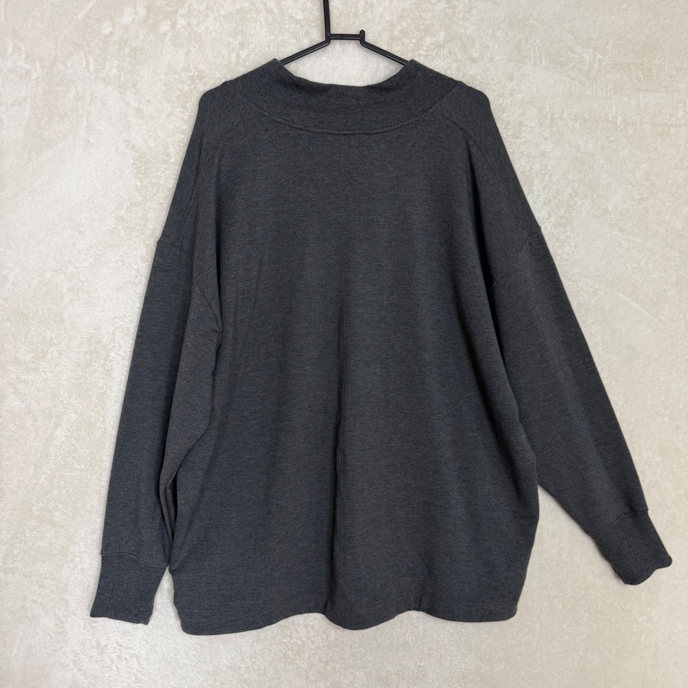 Athleta Clarity Luxe V-Neck Sweatshirt Charcoal Grey Oversized Pullover 1X Soft - Picture 2 of 7